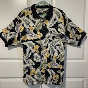 Vintage Tommy Bahama Leaf Floral Hawaiian Shirt Men’s L 100% Cotton Black Yellow